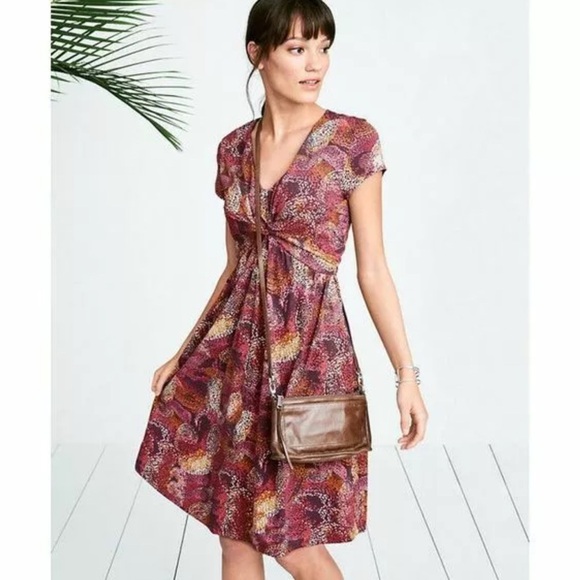 Garnet Hill Garden party Dress Jersey knit Twist Cap Sleeve Chic Size 16 paisley - Picture 1 of 10